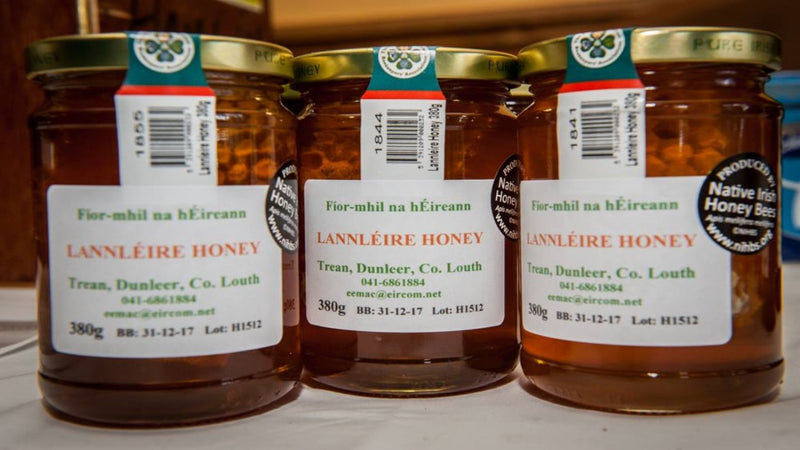 Lannléire honey is produced by honey bees from nectar that they forage from flowers growing in the meadows, hedgerows, woodlands, and mountains of County Louth. 
